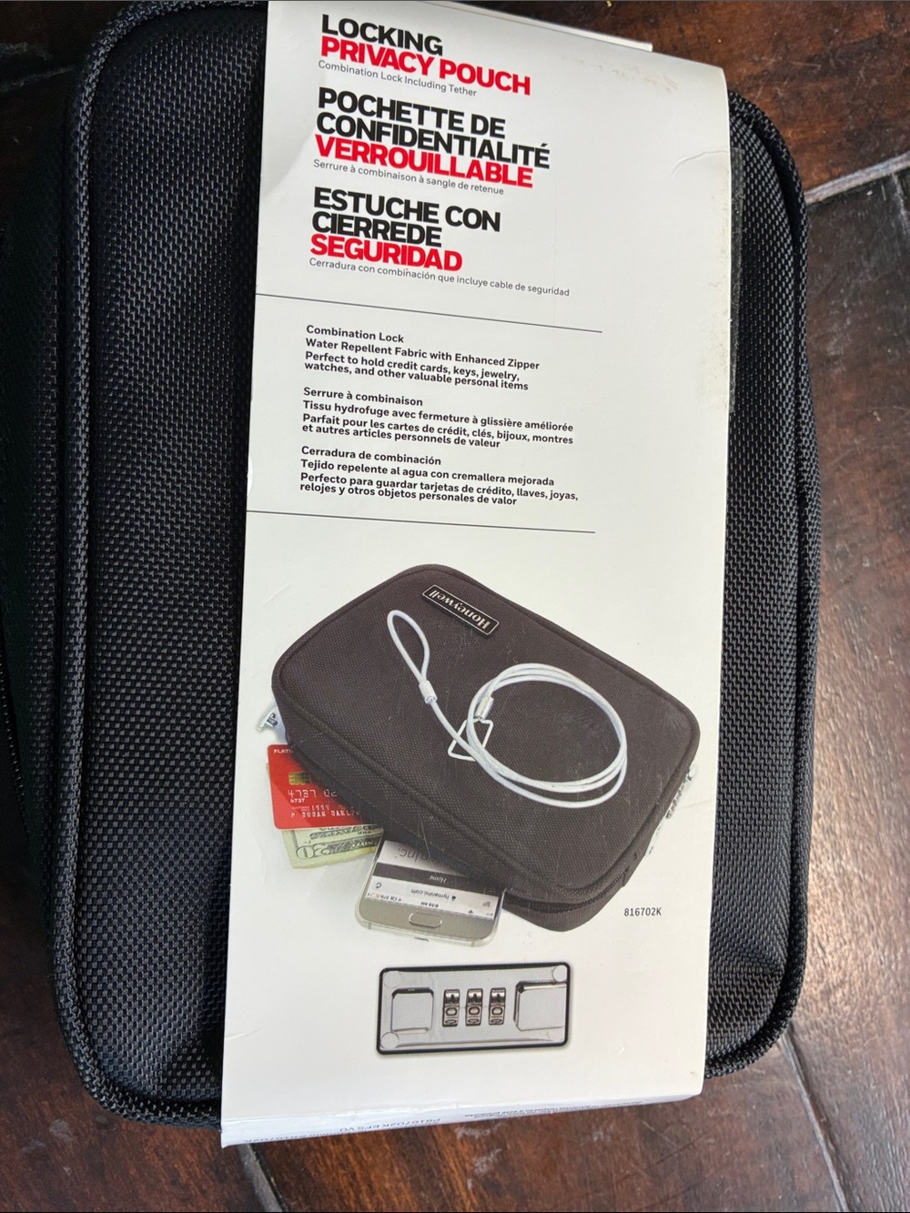 Black Locking Privacy Pouch with Combination Lock